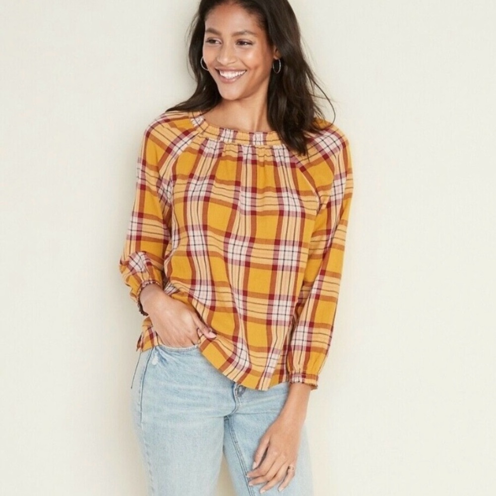 Old Navy Mustard Plaid Blouse